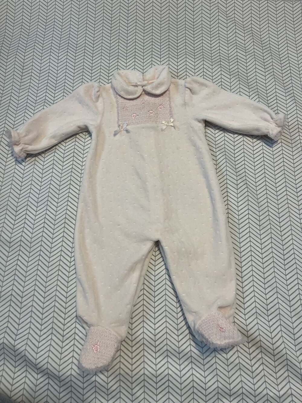 Piper & Posie Pink Smocked Floral Footed Sleeper Romper 3-6 Months